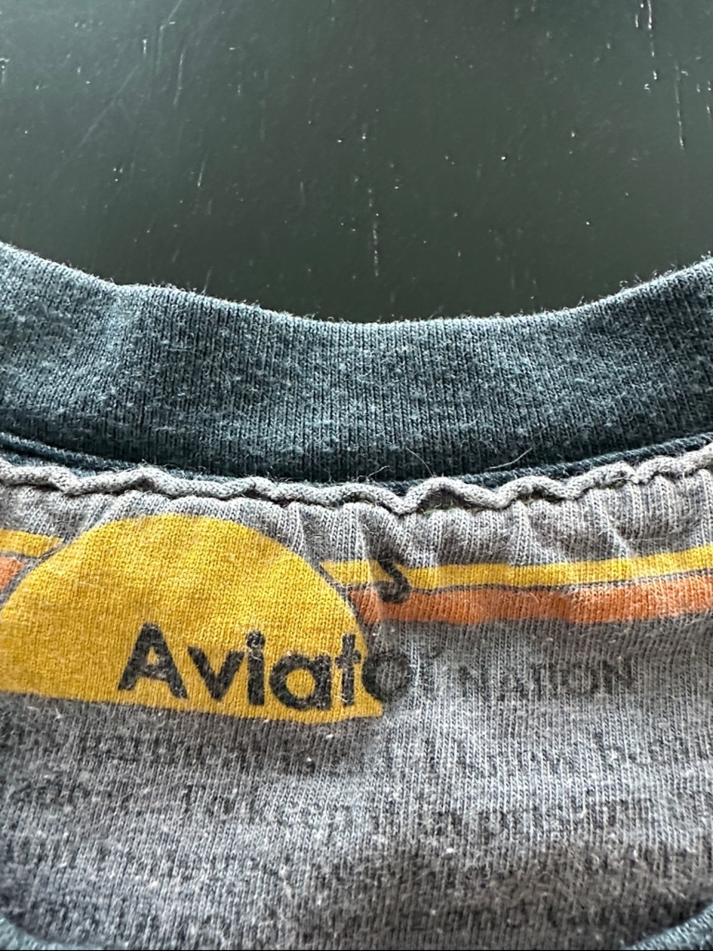 Aviator Nation Gray Vintage Wash T-Shirt with Blue Logo and Red/Yellow Stripe - Picture 2 of 4